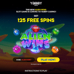 Yabby Casino: 125 Free Spins - "Alien Wins"